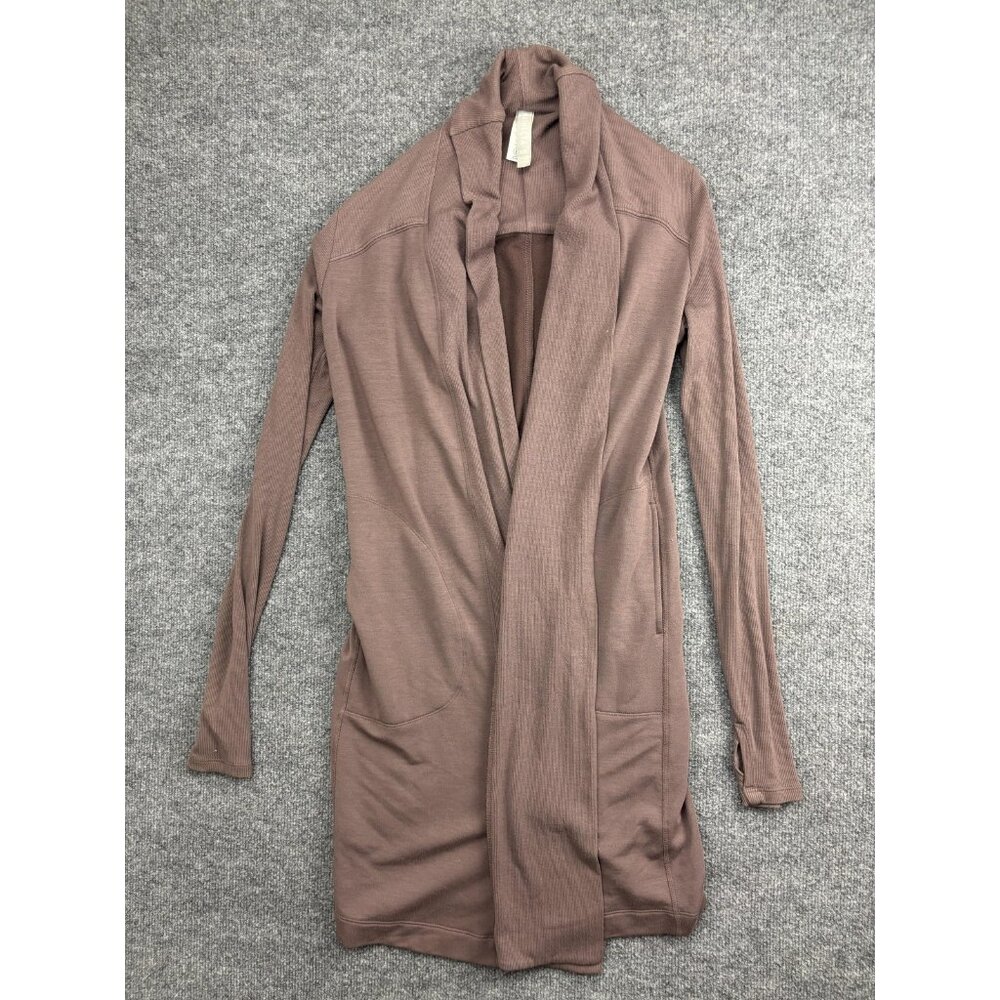 Athleta Cardigan Sweater Womens XXS Brown Open Front Shawl Collar‎ Knit Pockets